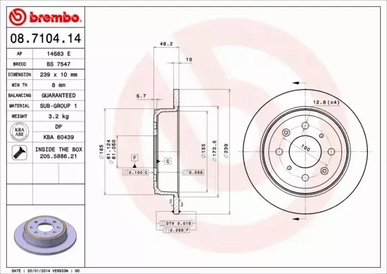 BREMBO TARCZE HAMULCOWE TYŁ 08.7104.14 