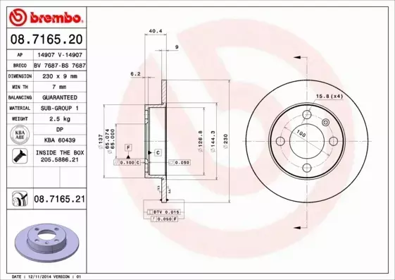 BREMBO TARCZE HAMULCOWE TYŁ 08.7165.21 