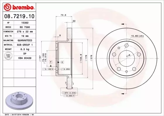 BREMBO TARCZE HAMULCOWE PRZÓD 08.7219.10 