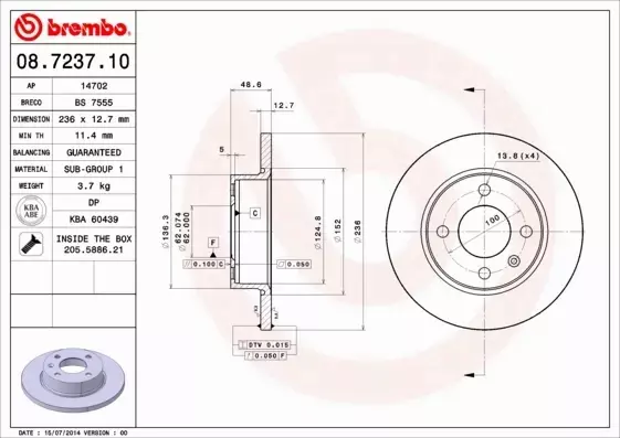 BREMBO TARCZE HAMULCOWE PRZÓD 08.7237.10 