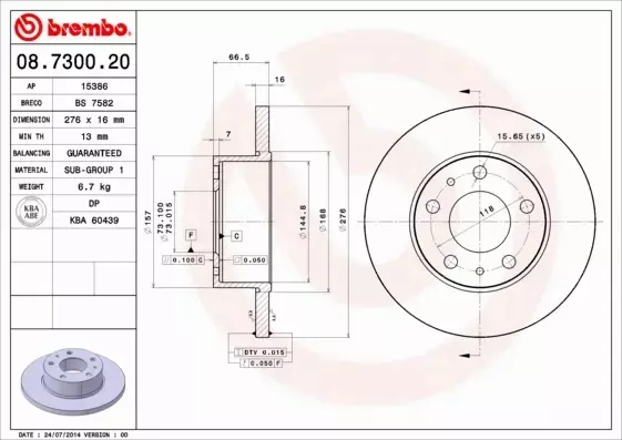 BREMBO TARCZE HAMULCOWE TYŁ 08.7300.20 