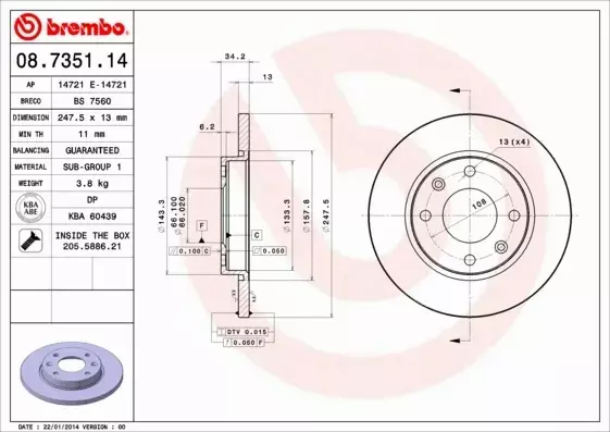 BREMBO TARCZE PRZÓD XSARA 206 306 247,5MM PEŁNE KR 