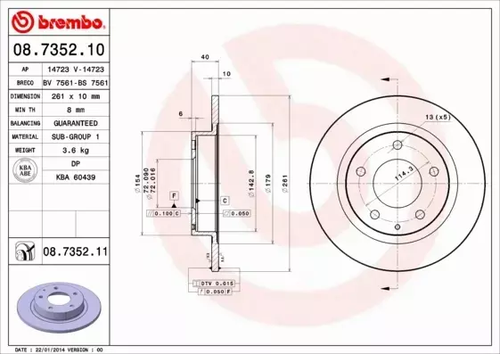 BREMBO TARCZE HAMULCOWE TYŁ 08.7352.11 