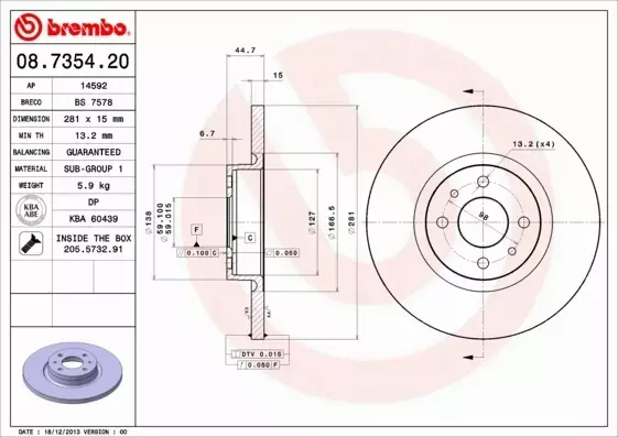 BREMBO TARCZE HAMULCOWE PRZÓD 08.7354.20 