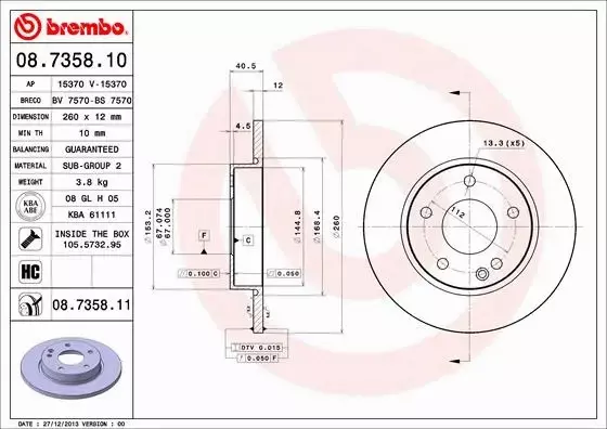 BREMBO TARCZE+KLOCKI P MERCEDES A W168 260MM 