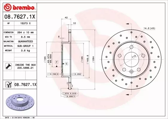 BREMBO TARCZE HAMULCOWE TYŁ 08.7627.1X 