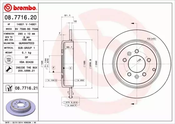 BREMBO TARCZE HAMULCOWE TYŁ 08.7716.21 