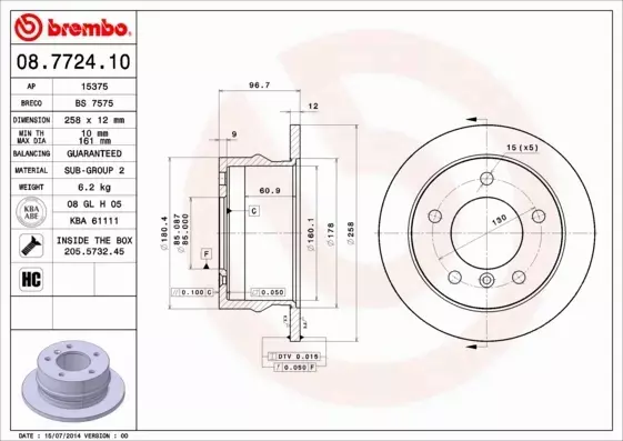 BREMBO TARCZE HAMULCOWE TYŁ 08.7724.10 