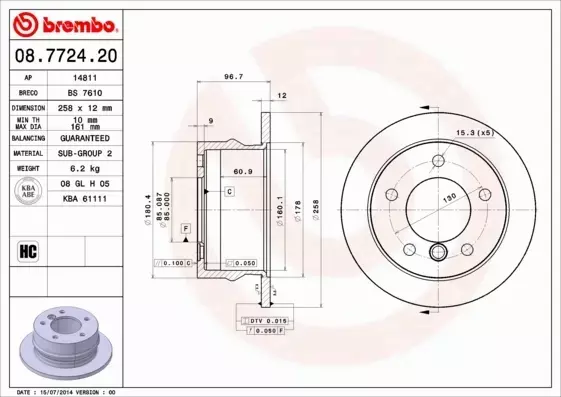 BREMBO TARCZE HAMULCOWE TYŁ 08.7724.20 