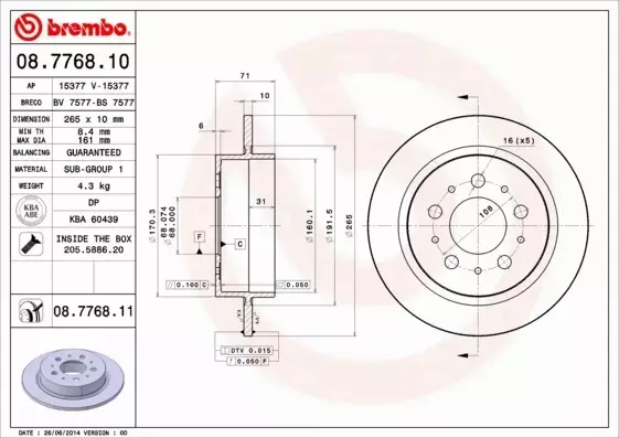 BREMBO TARCZE+KLOCKI TYŁ VOLVO 960 II 265MM 