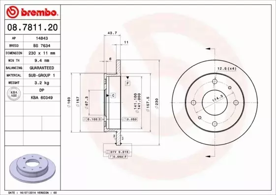 BREMBO TARCZE HAMULCOWE PRZÓD 08.7811.20 