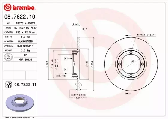 BREMBO TARCZE HAMULCOWE PRZÓD 08.7822.10 