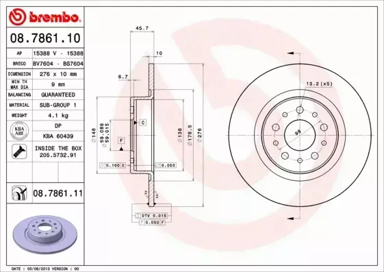 BREMBO TARCZE HAMULCOWE TYŁ 08.7861.11 