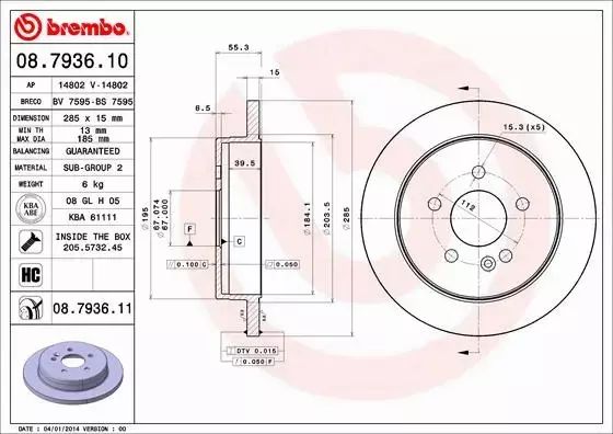 BREMBO TARCZE HAMULCOWE TYŁ 08.7936.11 