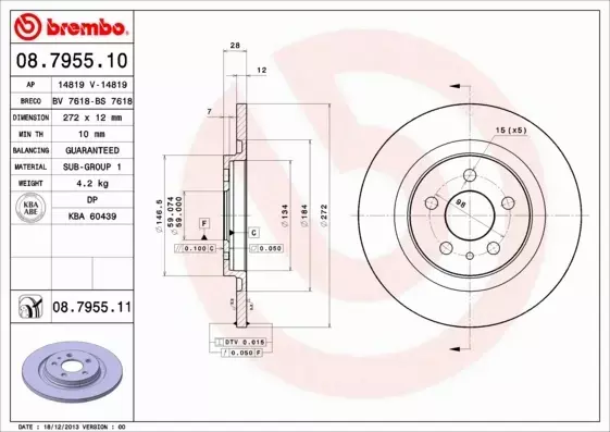 BREMBO TARCZE HAMULCOWE TYŁ 08.7955.11 