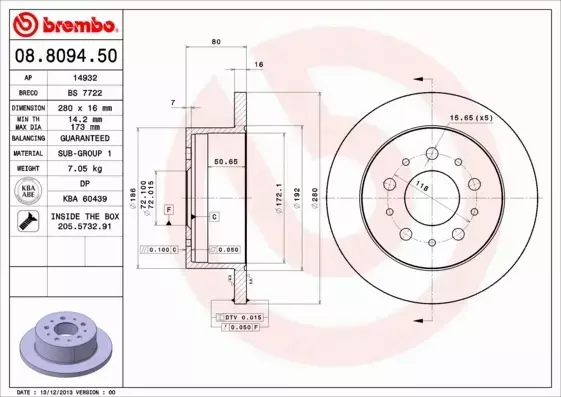 BREMBO TARCZE HAMULCOWE TYŁ 08.8094.50 