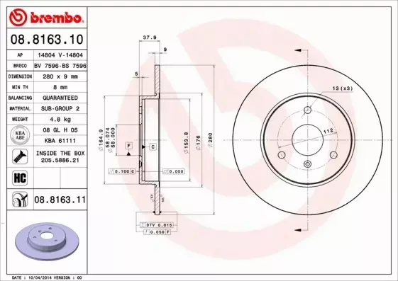 BREMBO TARCZE+KLOCKI PRZÓD SMART FORTWO 450 280MM 