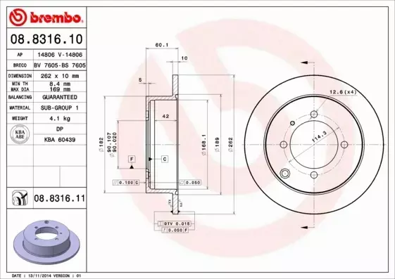 BREMBO TARCZE HAMULCOWE TYŁ 08.8316.11 