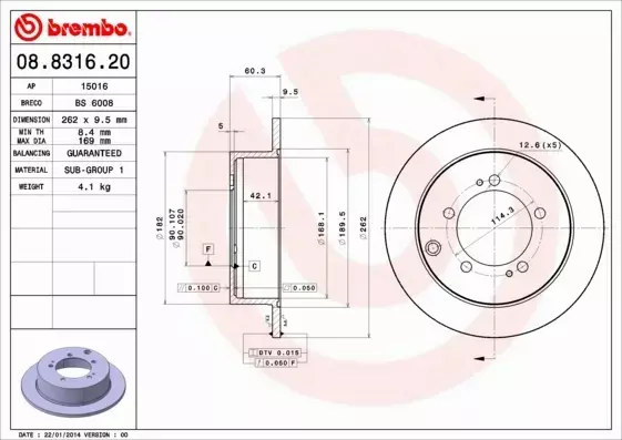 BREMBO TARCZE+KLOCKI TYŁ OUTLANDER I 262MM 