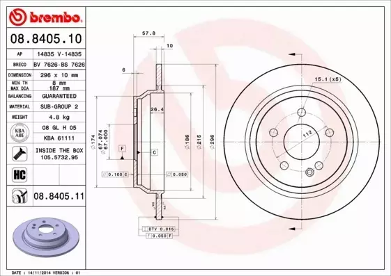 BREMBO TARCZE TYŁ MERCEDES VITO VIANO W639 296MM 