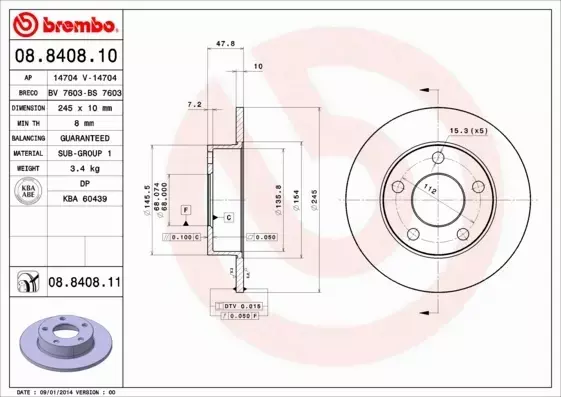 BREMBO TARCZE HAMULCOWE TYŁ 08.8408.11 