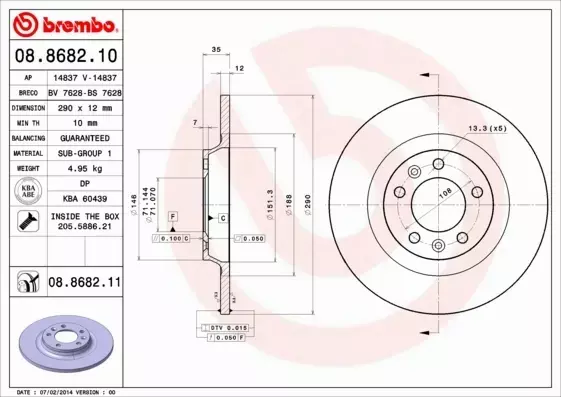 BREMBO TARCZE HAMULCOWE TYŁ 08.8682.10 