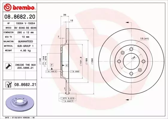 BREMBO TARCZE HAMULCOWE TYŁ 08.8682.21 