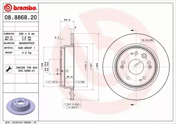 BREMBO TARCZE HAMULCOWE TYŁ 08.8868.20 