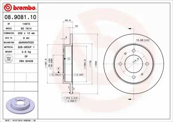 BREMBO TARCZE HAMULCOWE TYŁ 08.9081.10 