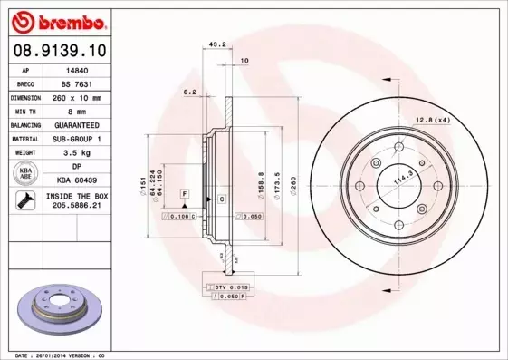 BREMBO TARCZE+KLOCKI TYŁ HONDA PRELUDE IV 260MM 