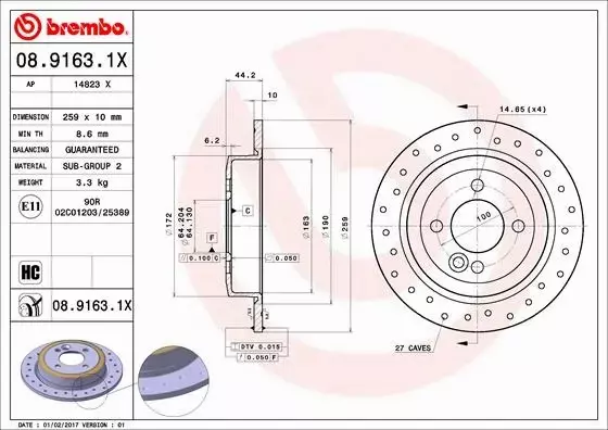 BREMBO TARCZE HAMULCOWE TYŁ 08.9163.1X 