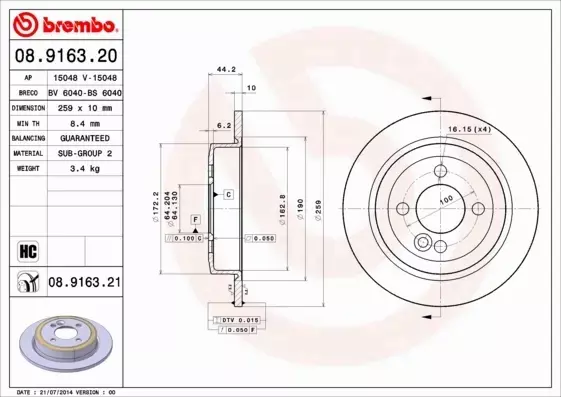 BREMBO TARCZE+KLOCKI TYŁ MINI R50 R52 R53 259MM 