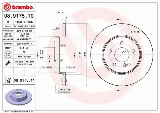 BREMBO TARCZE HAMULCOWE TYŁ 08.9175.11 