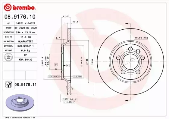 BREMBO TARCZE HAM TYŁ FORD GALAXY MK1 294MM 