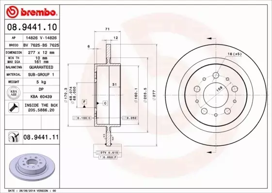 BREMBO TARCZE HAMULCOWE TYŁ 08.9441.11 