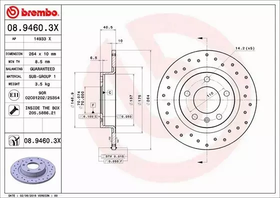 BREMBO Tarcza hamulcowa 08.9460.3X 