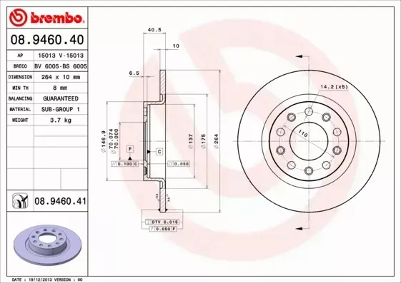 BREMBO TARCZE+KLOCKI T ALFA ROMEO GIULIETTA 264MM 