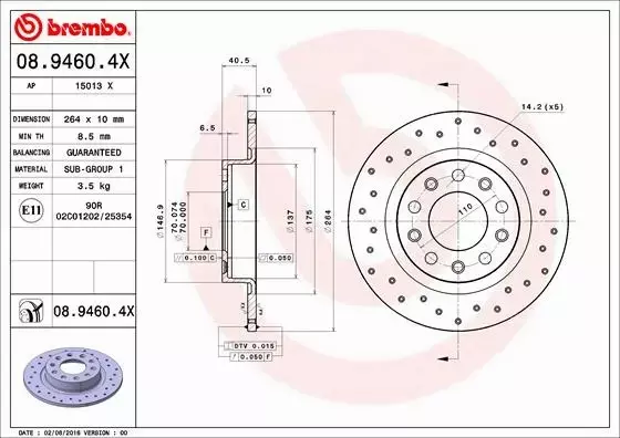 BREMBO TARCZE HAMULCOWE TYŁ 08.9460.4X 