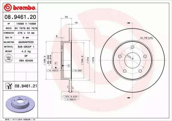 BREMBO TARCZE HAMULCOWE TYŁ 08.9461.20 