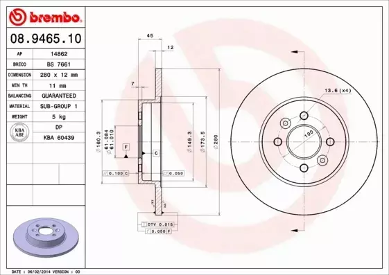 BREMBO TARCZE HAMULCOWE TYŁ 08.9465.10 