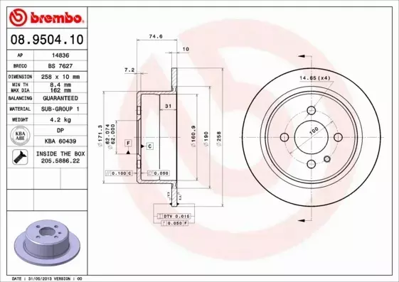 BREMBO Tarcza hamulcowa 08.9504.10 