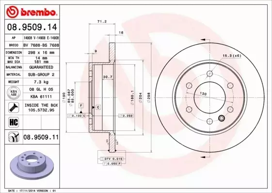 BREMBO TARCZE+KLOCKI TYŁ SPRINTER 906 298MM 