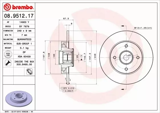 BREMBO TARCZE HAMULCOWE TYŁ 08.9512.17 