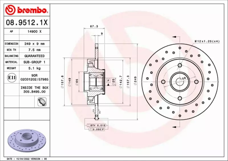 BREMBO TARCZA HAMULCOWA 08.9512.1X 