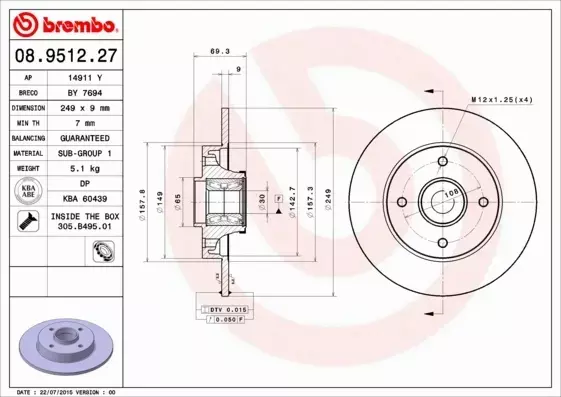 BREMBO TARCZE+KLOCKI TYŁ CITROEN C3 III 249MM 