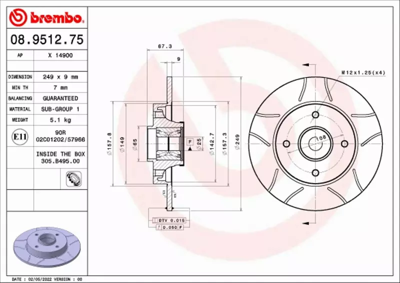 BREMBO TARCZA HAMULCOWA 08.9512.75 