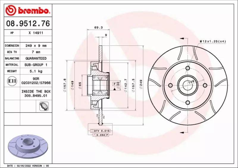 BREMBO TARCZA HAMULCOWA 08.9512.76 