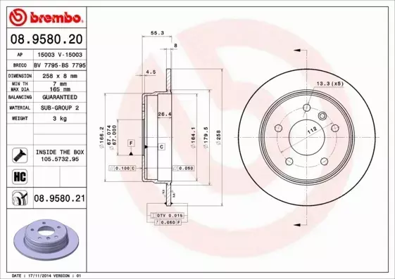 BREMBO TARCZE+KLOCKI T MERCEDES A W168 258MM 