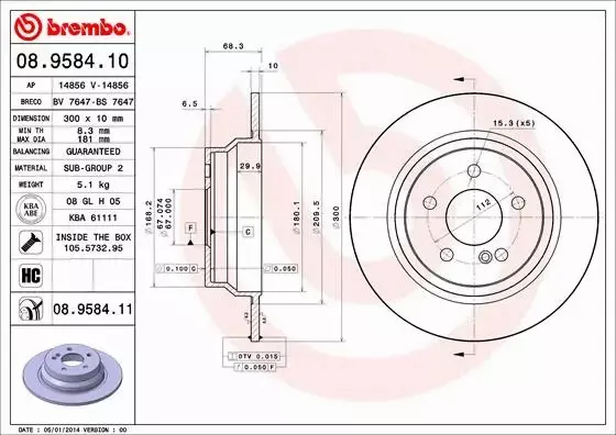 BREMBO TARCZE HAMULCOWE TYŁ 08.9584.11 