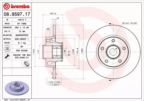  BREMBO TARCZE+KLOCKI TYŁ NISSAN PRIMASTAR 280MM 